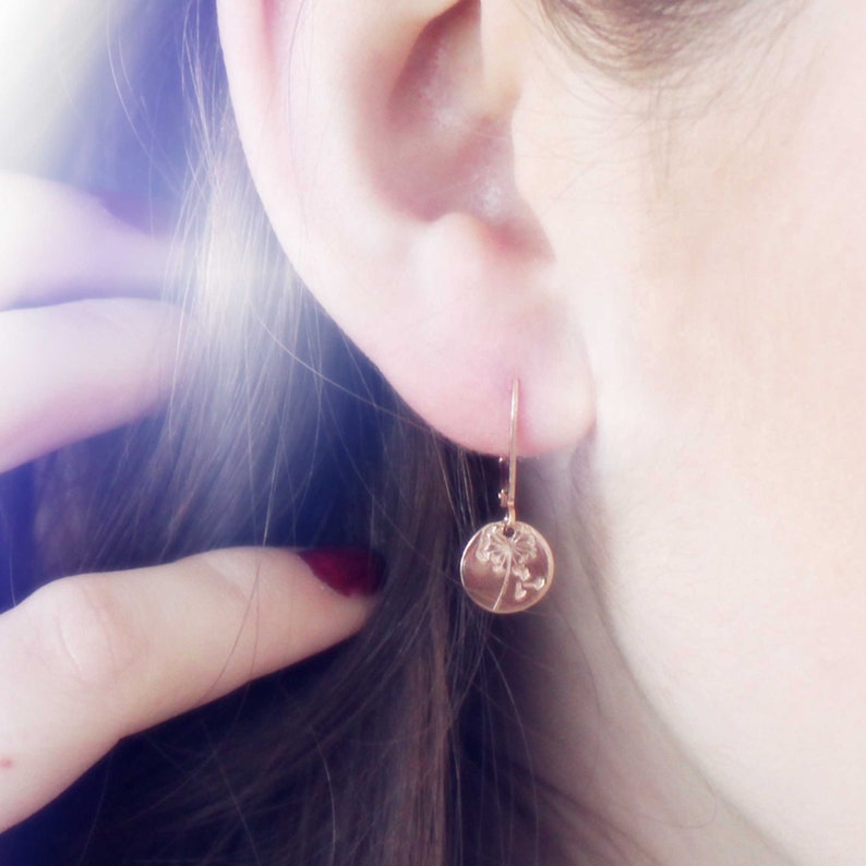 Small Dandelion Earrings, Gold Dandelion Wish Jewelry, Dangle Earrings, Gift for Mom, Unique Handmade Gift for Her, Gift Under 35 image 3