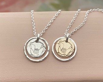 Simple Silver Necklace, California Poppy Pendant, Sterling Silver Handmade Jewelry for Women, Everyday, Dainty, Remy and Me