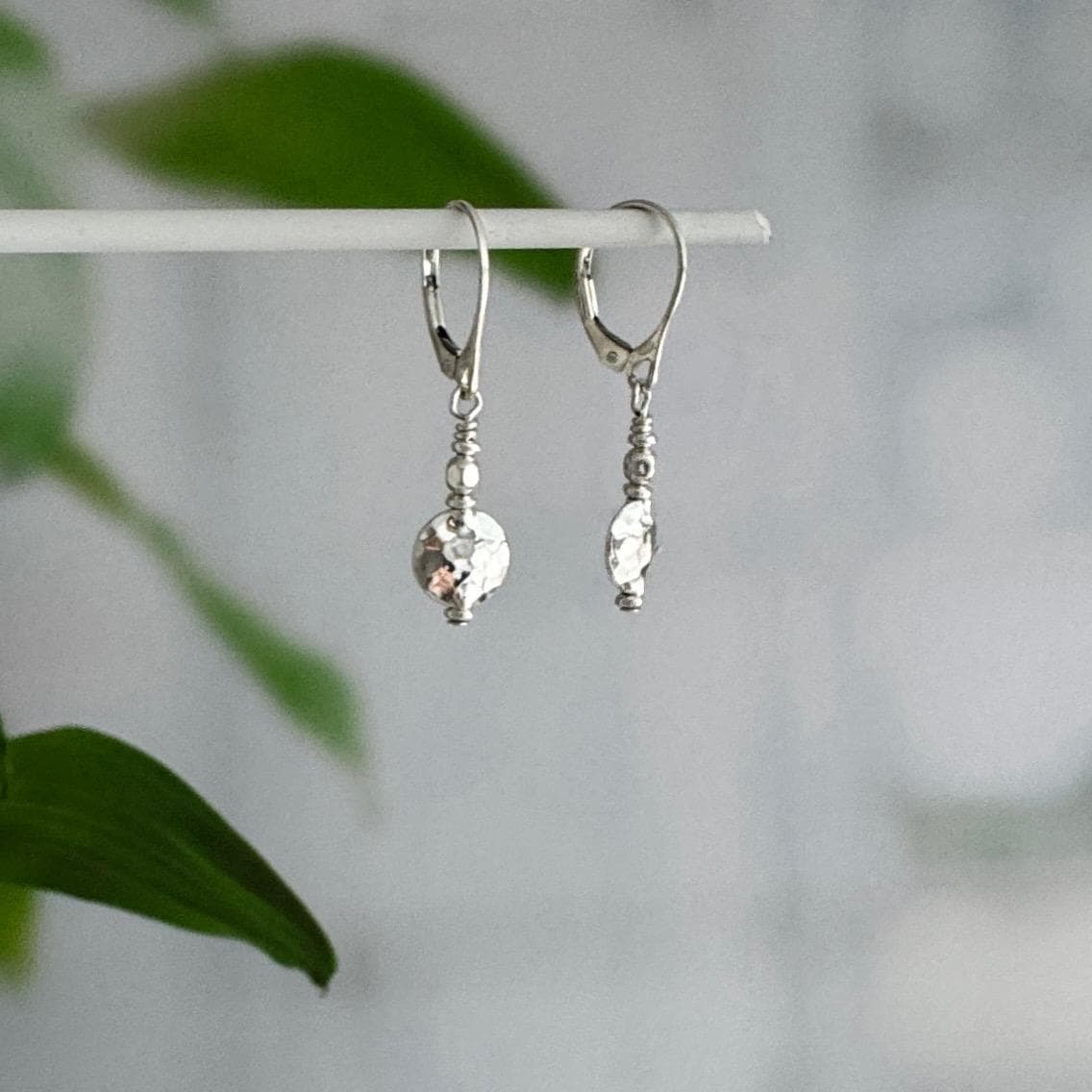 Hammered Sterling Silver Dangle Earrings Leverback, Dainty