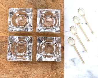 Vintage Glass Salt Cellars with Spoons - Ivey's Dept Store Boxed Set