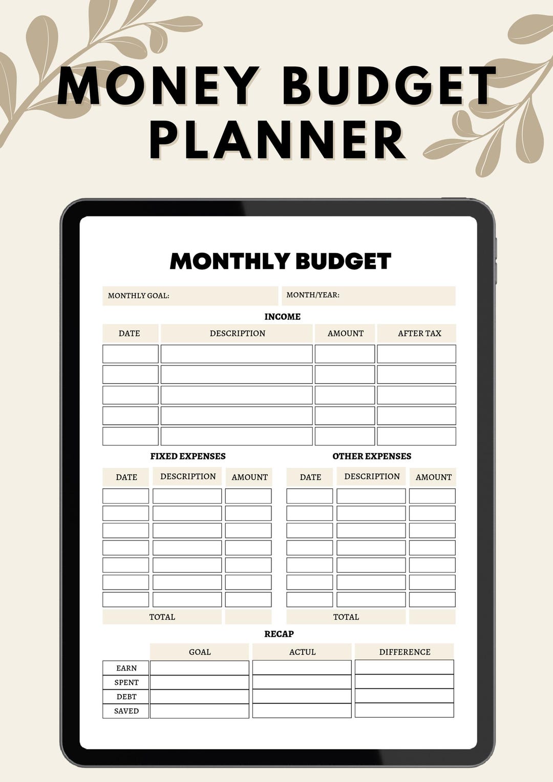 Money Budget Planner | Printable Budget Template | Finance Tracker ...
