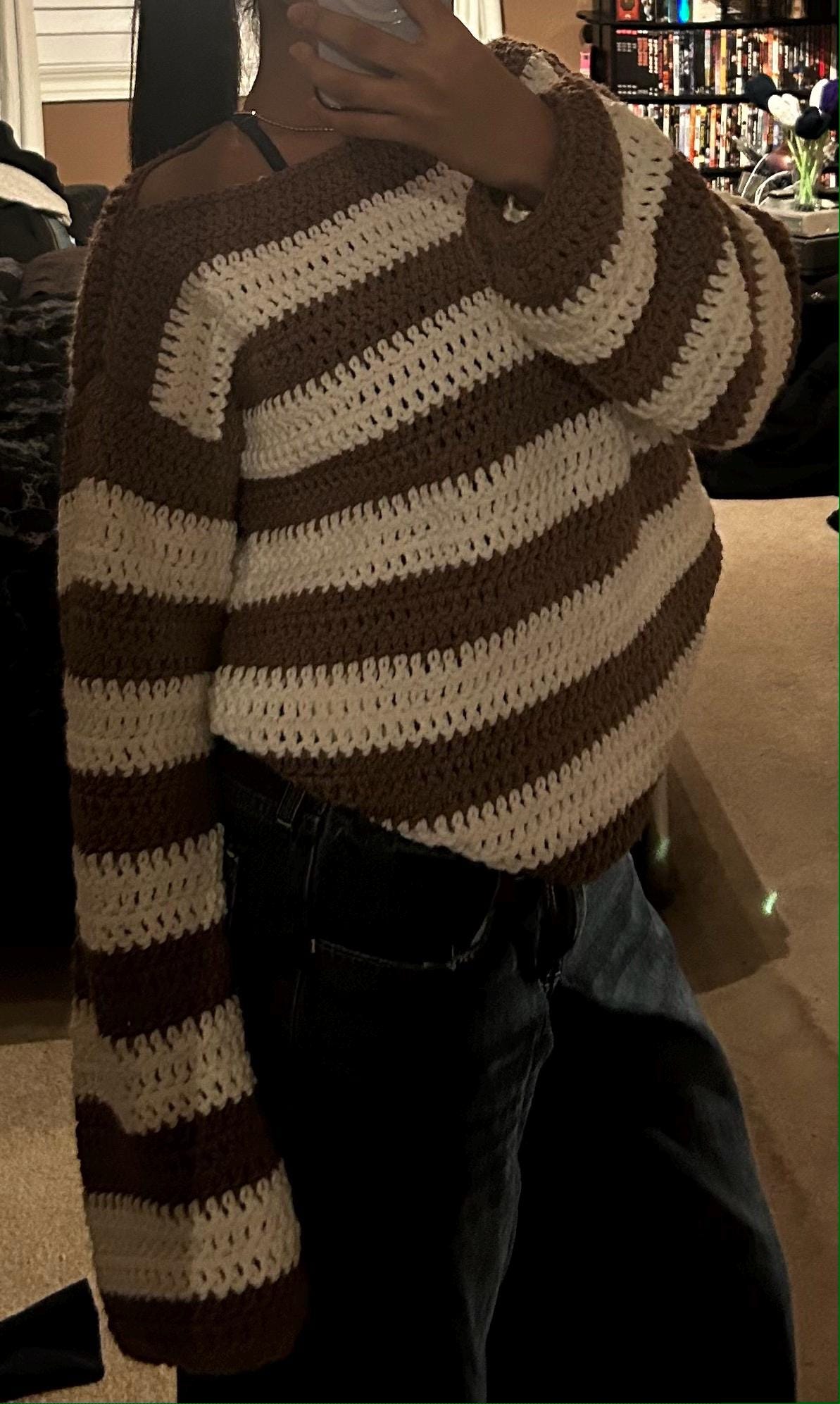 Crochet Knit Stripe Sweater