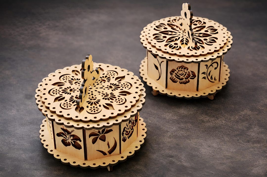Laser Cut Decorative Round Laser Cut Box SVG | Floral Wooden Gift Box ...