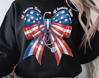 All American Nurse 4 juillet png, Coquette Nurse bow 4 juillet Png, Nurse Life USA Png, 4 juillet Png, Patriotic Nurse Png, pour Cricut