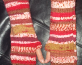 Hand Knitted Handwarmers in Aran Weight Self Patterning Yarn