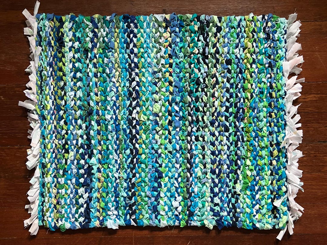 Twining Rag Rug Twined Rag Rug Blues Greens Cotton - Etsy