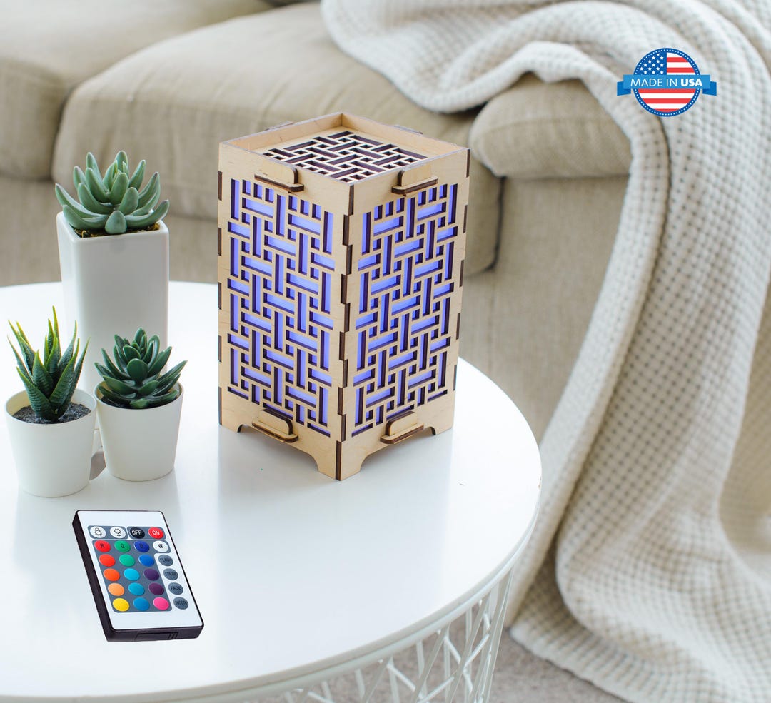 RGB Table Lamp Geometric Wood Decor Distance Birthday Gift Wooden RGB ...