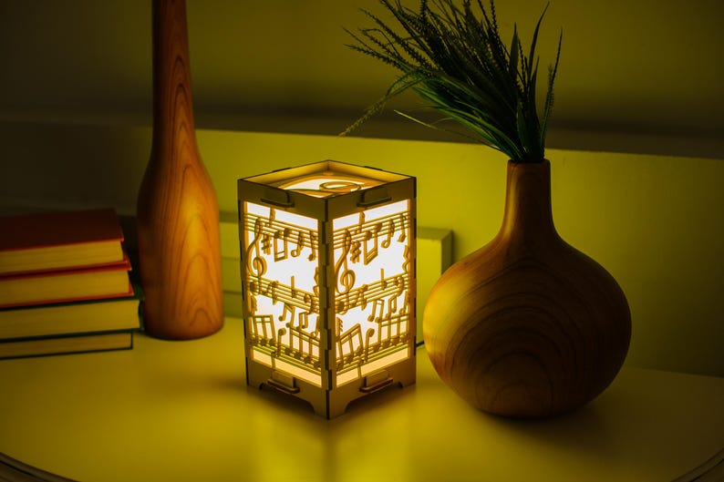 Notes Lamp Music Notes Themed Wooden RGB Lamp With Remote Control, Distance ...