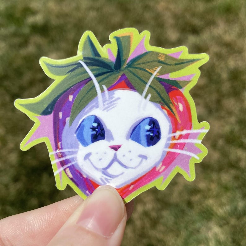 Strawberry Cat 3-inch Vinyl Sticker - Etsy
