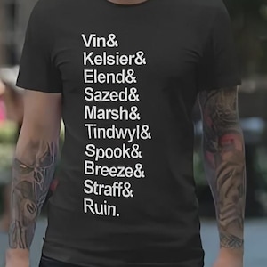 List of Mistborn Characters T-Shirt Perfect Fantasy Cosmere Fan Gift for Brandon Sanderson Readers Christmas Santa Present Cotton Tee tshirt