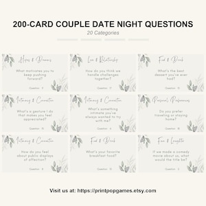 200 Fun Romantic Date Night Questions for Couples Printable Game | Love, Travel & More | Conversation Starters, Instant Download