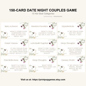 Juego de 150 preguntas imprimibles para una cita en pareja: divertidas tarjetas de conversación romántica para parejas: preguntas para construir relaciones e intimidad