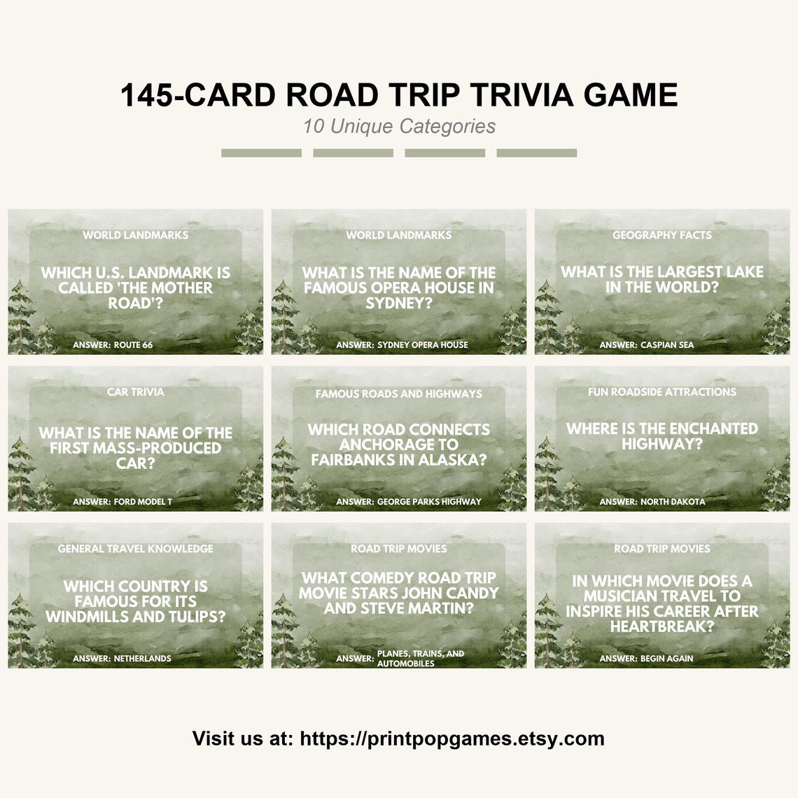 Road Questions Road Trip Trivia Game: 145 Travel Questions (printable PDF) - Etsy