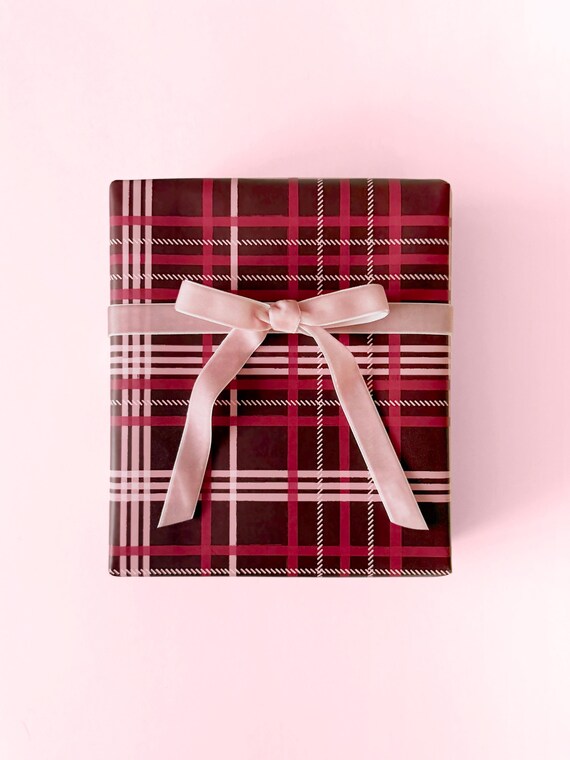 Christmas Plaid Wrapping Paper: Burgundy, Pink, and Red (Set of 5 Sheets)