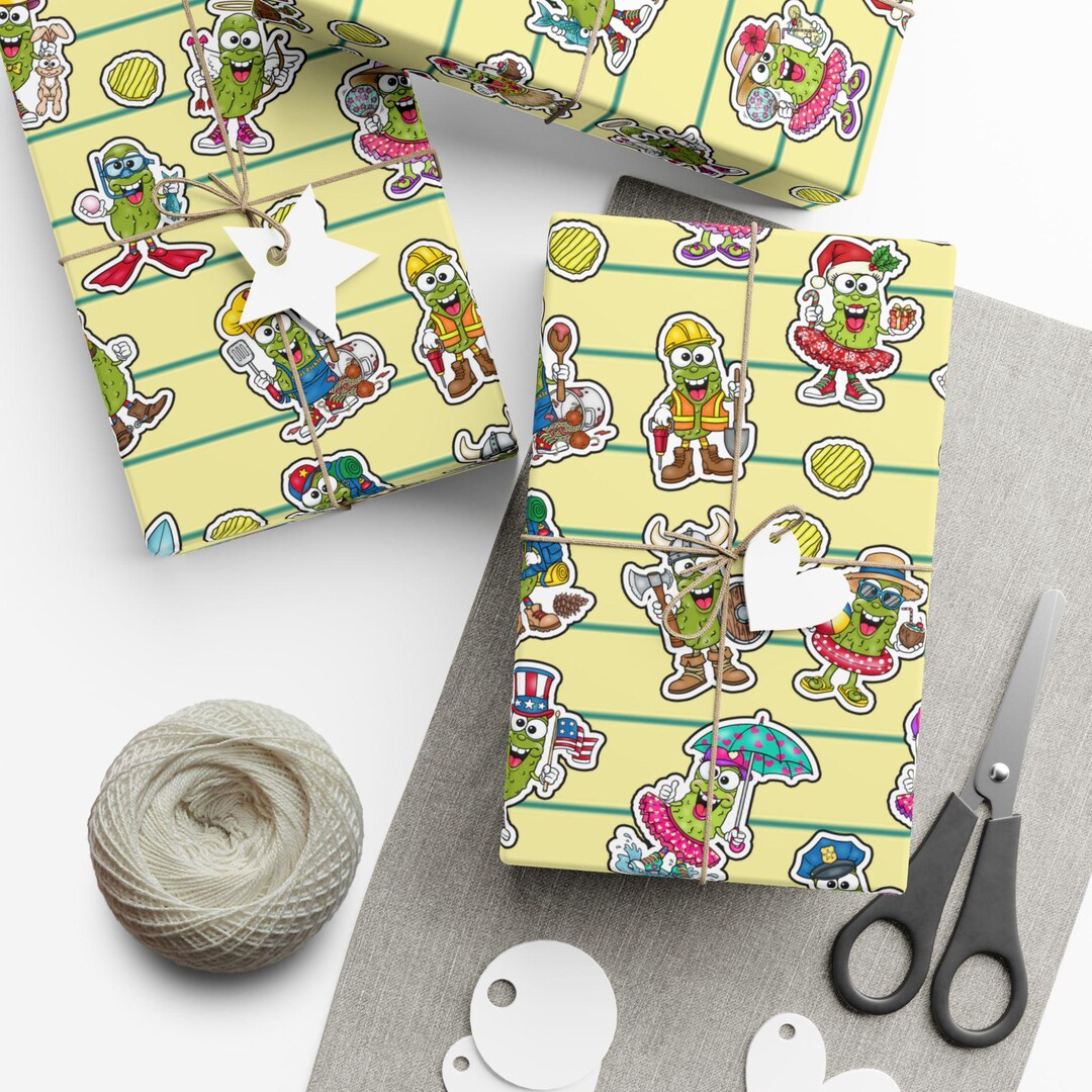 Pibble Wrapping Paper Pickle Wrapping Paper, Funny Sticker Style Gift Wrap, Yellow Notebook ...