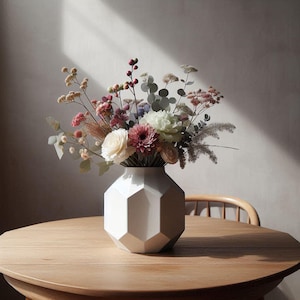 Vase octogonal design | Grand pot de fleurs imprimé en 3D | Vase décoratif géométrique moderne