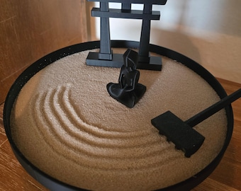 Raised Round Zen Garden Tray | 3D Printed | Optional Set with Tools, Figurine & Sand