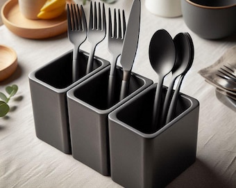 Moderne bestekhouder met 3 vakken | 3D-geprinte keukenorganizer | Opbergruimte voor bestek en keukengerei