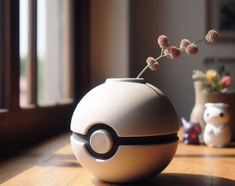 3D-printed vase in the shape of a Poké Ball | Pokémon decoration for dried flowers | Geek gift idea | PLA vase for nerds & fans | Gamer decoration