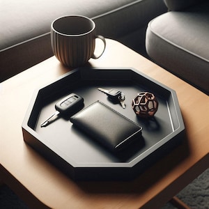 Achthoekige 3D-geprinte lade | Sleutelhanger & portemonneebakje van PLA | Moderne organizer