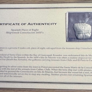 1600s Spanish 8 Reales Consolación Shipwreck Piece of 8 with COA Pirate Silver
