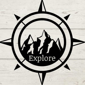 Explore Compass Mountain Decal, Adventure Awaits, Decals for Trucks, Off Road Decals, Outdoor Enthusiast Vinyl Decal for Cars, Trucks, Boats