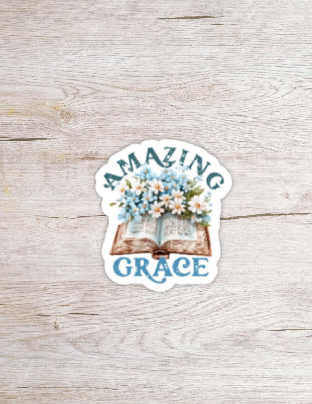 Amazing Grace Sticker, Bible With Flowers, Christian Vinyl Sticker ...