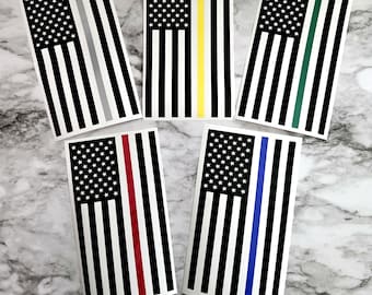 Calcomanía de bandera estadounidense de línea fina, color de raya personalizado, para policía, bomberos, militares, correccionales, despacho/servicios médicos de emergencia/seguridad, coche/ventana/casco.