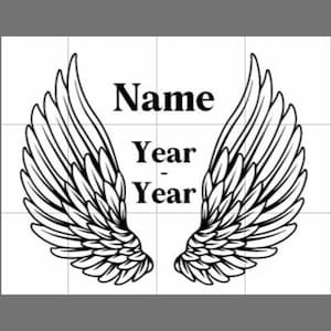In Loving Memory Angel Wings Decal Sticker, Custom Memorial Decal with Name & Dates, Memorial Dad Mom Son Daughter Grandpa Grandma Decal