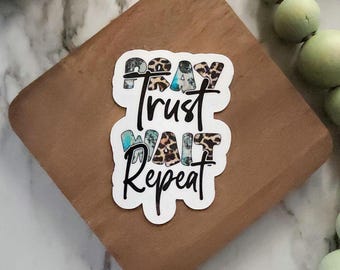 Pray Trust Wait Repeat Sticker - Christian Faith Animal Print Decal - Inspirational Waterproof Sticker for Journals, Laptops, and More