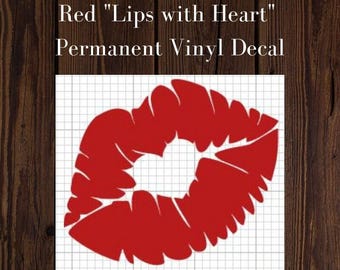 Kissing Lips with Heart Truck Decal Sticker, Cute Car Sticker, Lipstick Lips Kiss Vinyl Decal, Smooch, Kissy Lips, Pucker up, Lips Car Decal