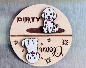 Dog Dishwasher Magnet, Clean Dirty Dishwasher Sign, Watercolor Dog Kitchen Magnet, Funny Kitchen Decor, Dishwasher Status Magnet