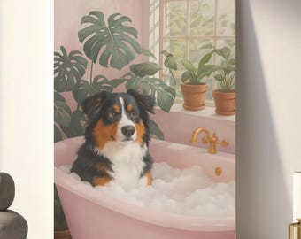 Australian Shepherd Art Poster, Funny Aussie Dog Wall Decor Gift, Matte Canvas Wall Hanging