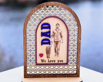 Placa fotográfica personalizada para el Día del Padre, letrero de madera personalizado grabado con láser, pintado a mano, regalo para papá de perro, papá, abuelo