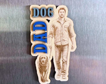 Imán fotográfico grabado, imán de madera personalizado para nevera, regalo personalizado para papá, regalo para abuelo de parte de sus nietos, recuerdo fotográfico