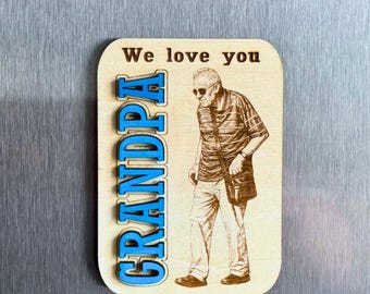 Imán de nevera con foto personalizada, imán de madera grabado, regalo personalizado para el abuelo, regalo de los hijos para papá, recuerdo fotográfico, regalo del Día del Padre