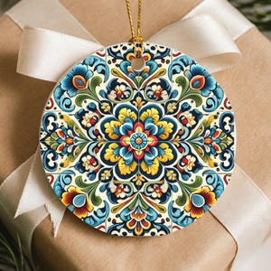 Mexican Christmas Talavera Ornament, Colorful Holiday Ceramic Matte Ornament Gift for Family and Friends
