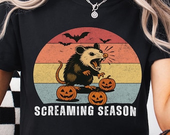 Camiseta de Halloween con temática de zarigüeyas, camiseta divertida de Halloween con zarigüeyas, camiseta retro de colores cómodos con zarigüeyas, regalo espeluznante de zarigüeyas, camiseta gráfica de Halloween de otoño