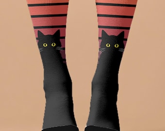 Black Cat Crew Socks, Funny Cat Socks, Cat Lover Gift, Spooky Cat Socks, Cute Halloween Socks, Unisex Novelty Socks, Cozy Printed Socks