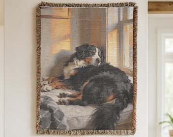 Geweven deken Berner sennenhond, gezellige hond deken, rustieke huisdier deken, Berner minnaar cadeau, Cottagecore Home Decor