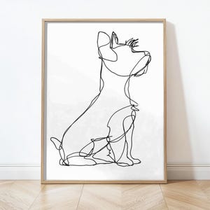 ヨークシャーテリアの線画プリント、ミニマルな犬の肖像画