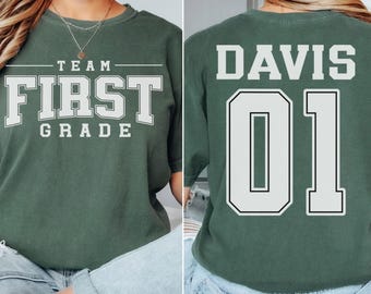 1st Grade Teacher Shirt, Personalized Name & Number Comfort Colors Shirt, Back to School Teacher Team Jersey Tee, First Grade Gift
