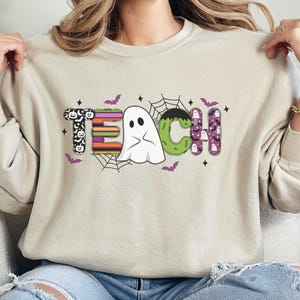Halloween Teacher Sweatshirt, Spooky Retro Ghost Teacher Sweater, Crewneck Fall Shirt