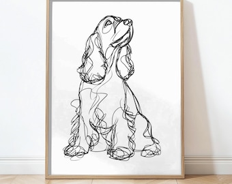 Cocker Spaniel Line Art Print, Minimalist Dog Wall Art, Cocker Spaniel Sketch Poster, Modern Pet Illustration, Dog Lover Gift