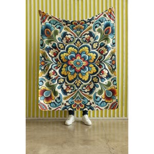 Mexican Talavera Blanket, Vibrant Colorful Throw, Cozy Boho Home Decor, Soft Blanket, International Design