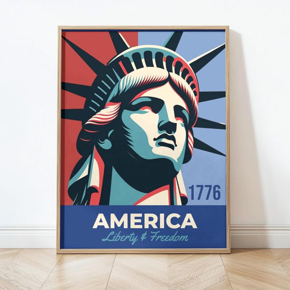 America Liberty and Freedom Wall Art, Statue of Liberty Poster, Patriotic USA Wall Decor