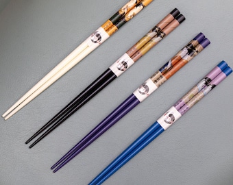 Palillos de madera con motivos de geishas Ukiyo-e japoneses / Utensilios de sushi reutilizables (aptos para lavavajillas)