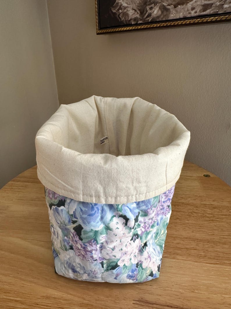 Handmade Floral Fabric Basket: Soft Organizer Bin, 8x8x4.5" image 5