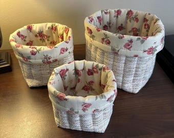 Handmade Fabric Storage Basket Set – Reversible Quilted Organizer Bins – Nursery, Bathroom & Home Decor