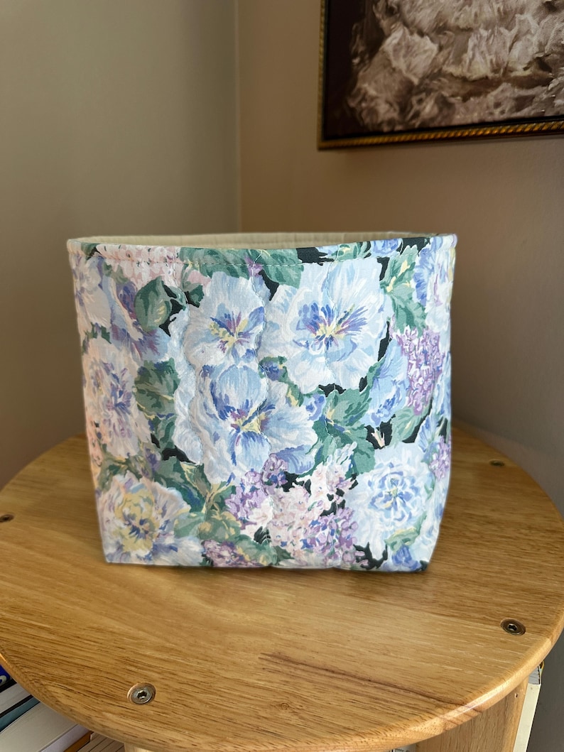 Handmade Floral Fabric Basket: Soft Organizer Bin, 8x8x4.5" image 3